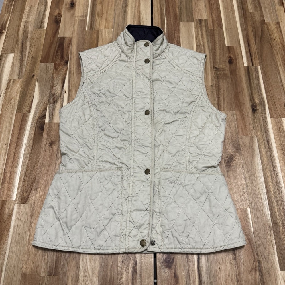 Barbour Quilted Gilet Vest Womens US Size 6 Ivory Cream Full Zip Lightweight